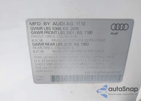 2013 Audi Q5 2.0T Premium из США, поврежденный, VIN WA1CFAFP6DA040356